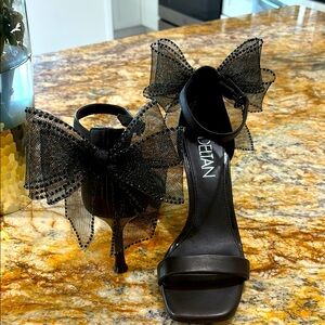 Deltan Black Heels with Bow Detail
